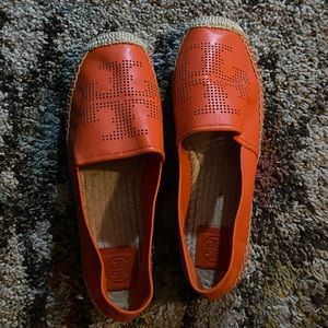 Tory Burch Perforated Logo Leather Espadrille Flats